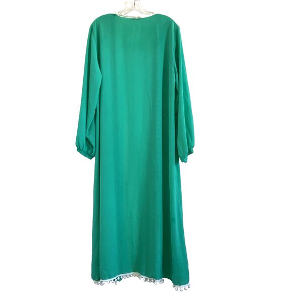 CP FUSAO sz M / L NAMI GREEN WHITE POM LONG BEACH SWIM COVER FLOWY DUSTER TUNIC - Picture 4 of 4